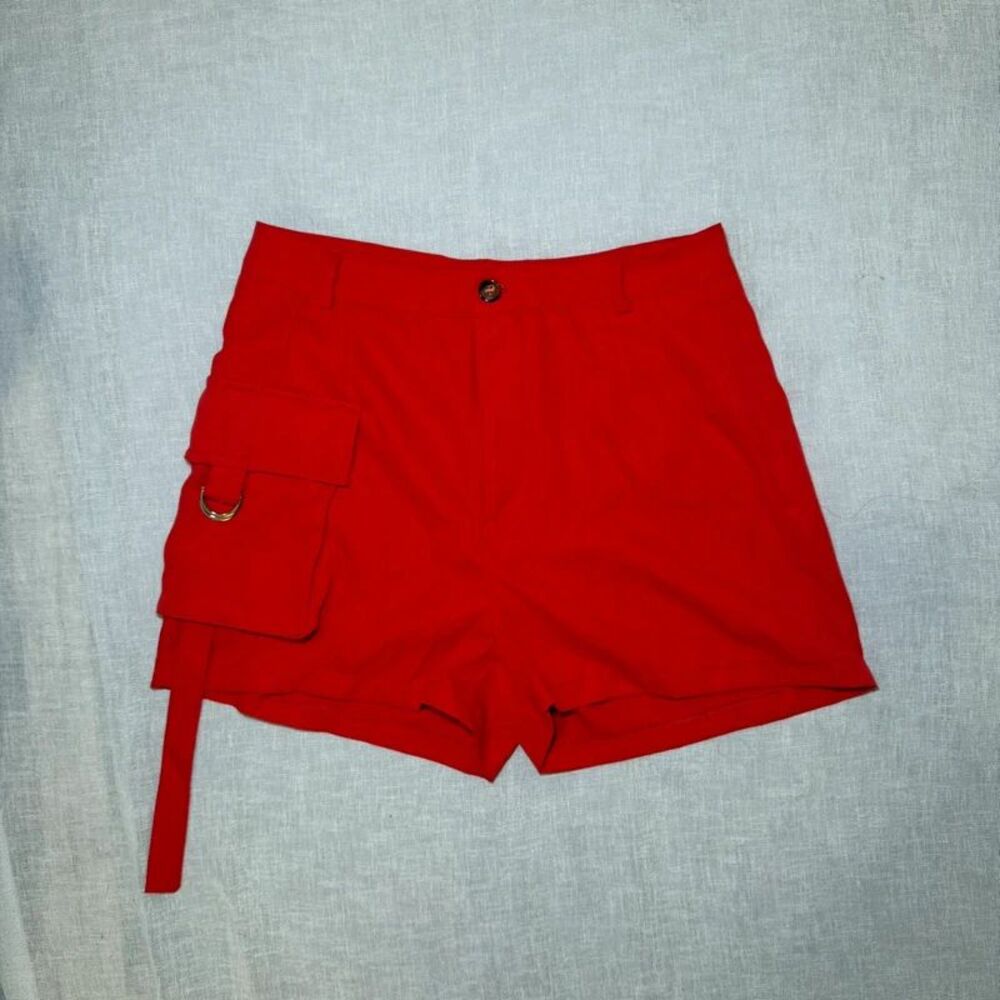 NWOT Red Cargo Shorts High Waist Utility Pocket D Ring Women’s Large
